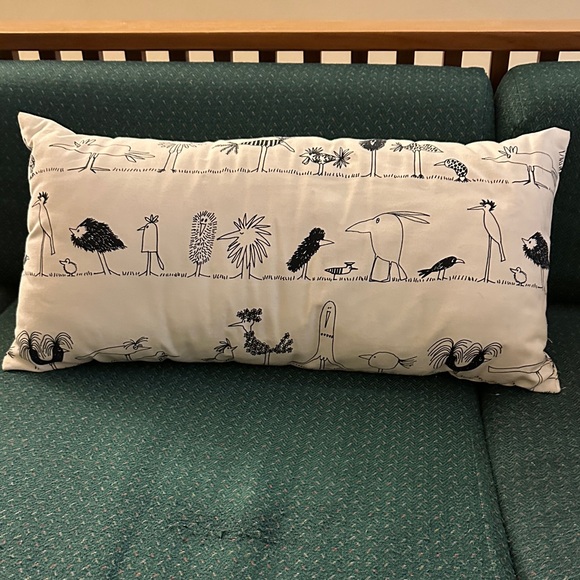 Other - White Pillow with Black and white Bird Illustrations